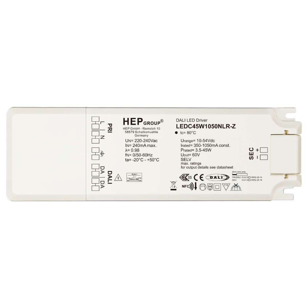 LED DRIVER CC 45W 1050mA DIMMABLE DALI-2 DT6 TOUCHDIM NFC | LEDC45W1050NLR-Z