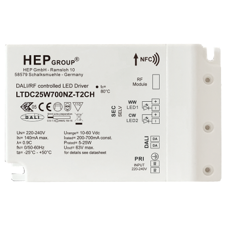 DRIVER LED CC 25W 700mA DIMMABLE DALI-2 DT8 TUNABLE WHITE NFC | LTDC25W700NZ-T2CH