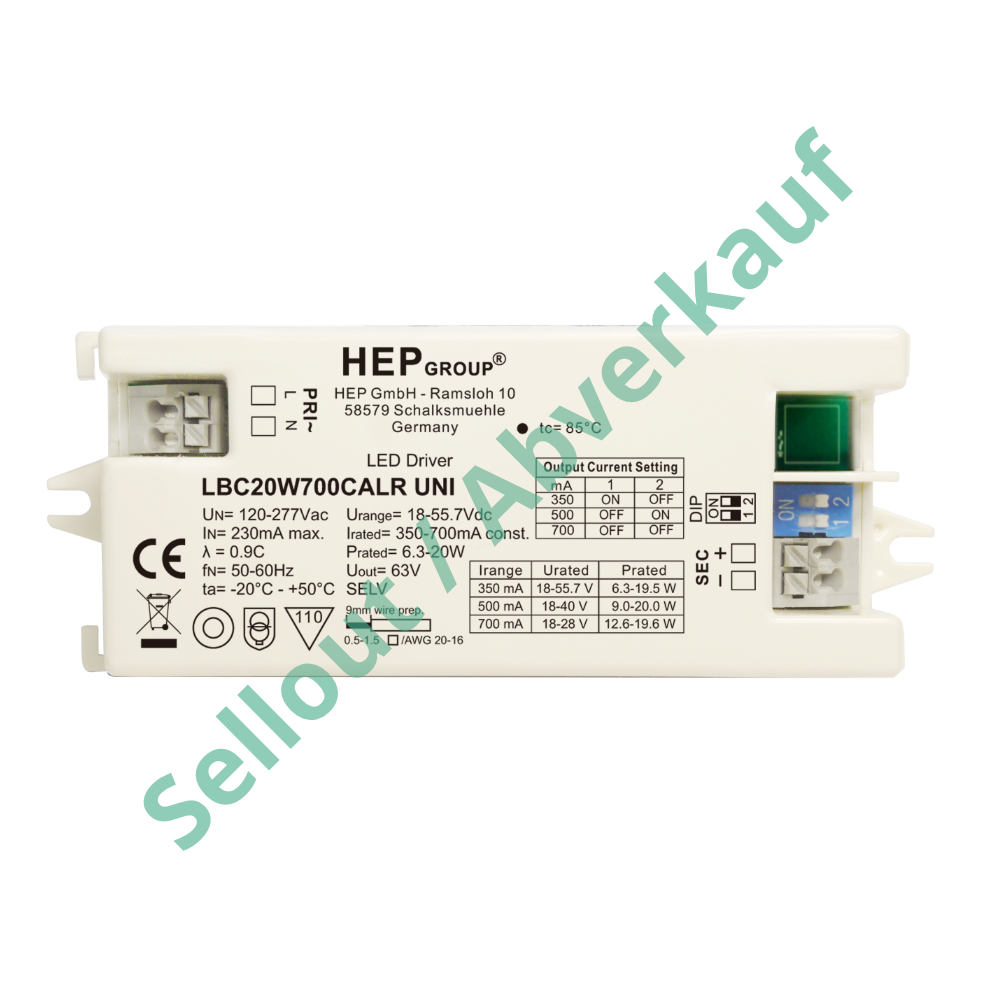 DRIVER LED CC 20W 700mA DIMMABLE DIP-SWITCH | LBC20W700CALR-1C