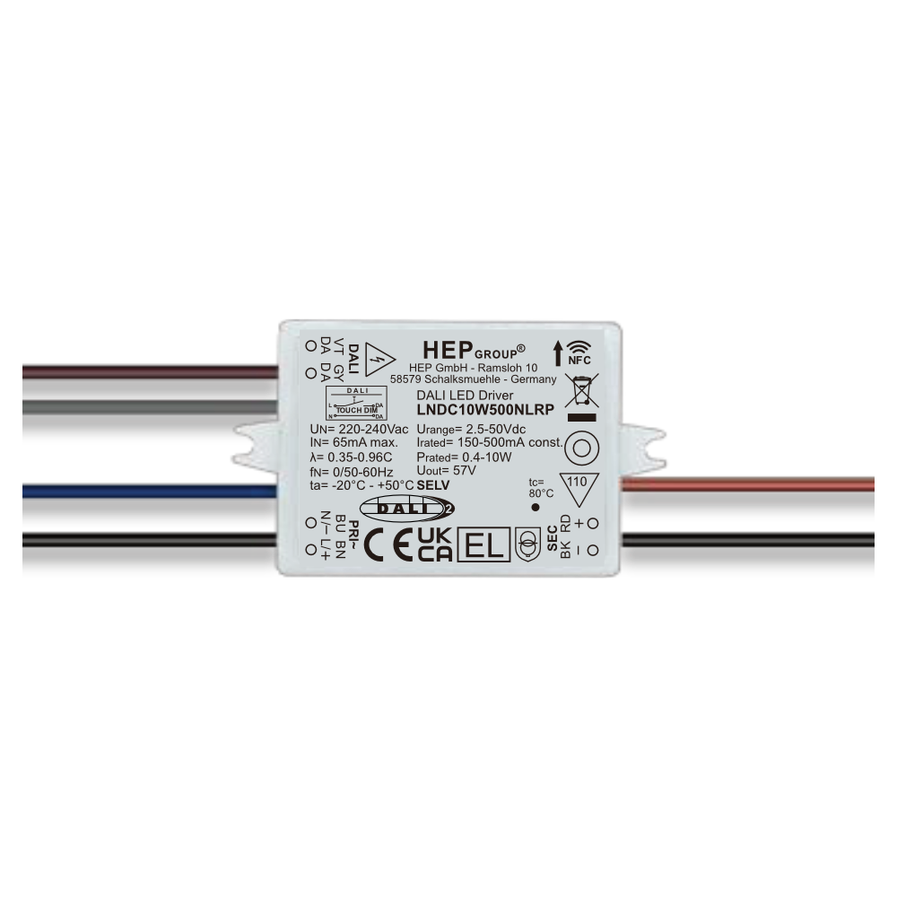 DRIVER LED CC 10W 500mA DIMMABLE DALI-2 DT6 NFC | LNDC10W500NLRP
